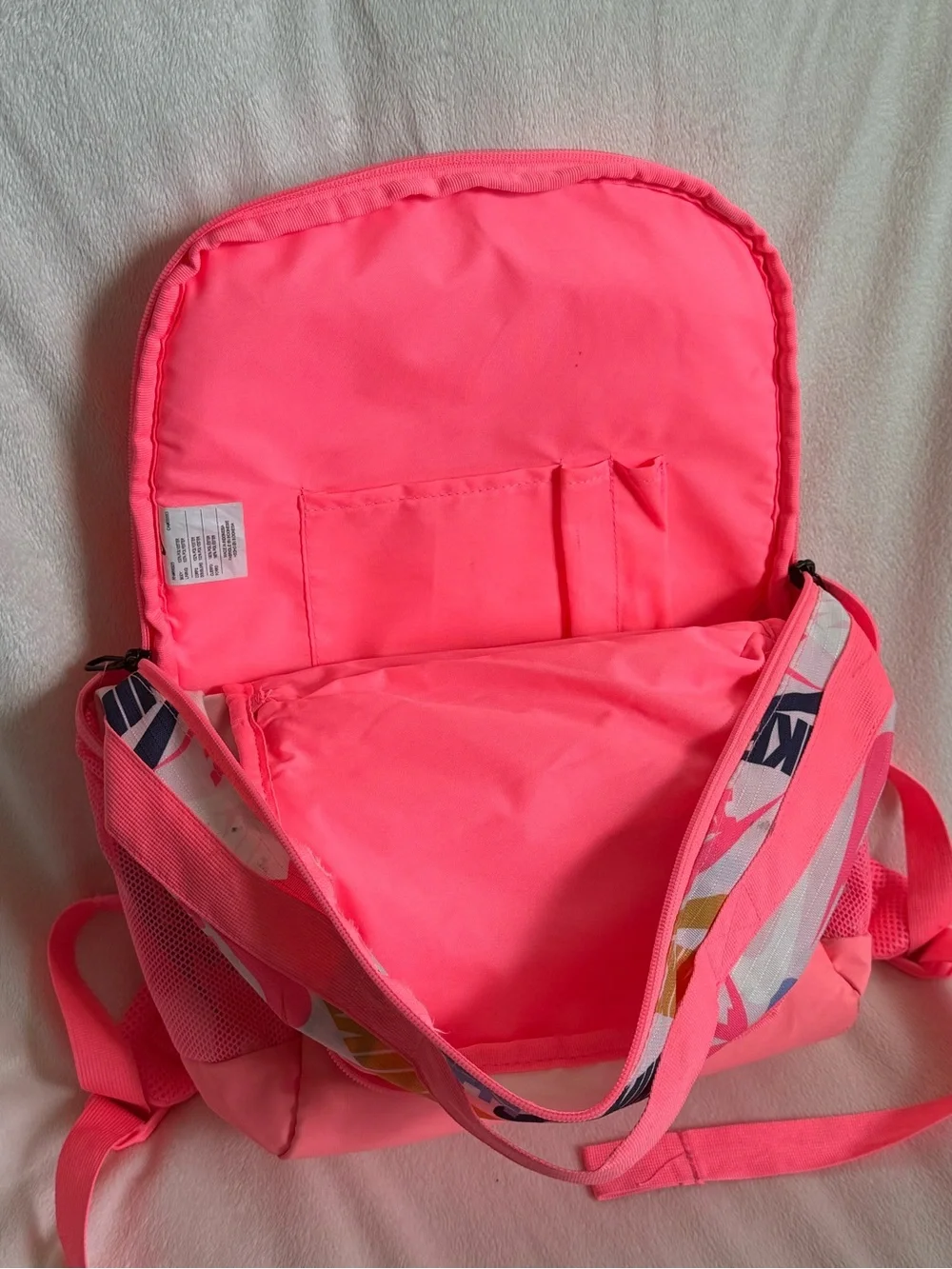 Nike Pink Multi-Logo Kids Backpack with White Swoosh